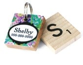 Purple & Green Floral Scrabble Dog Tag, Pet ID Tag