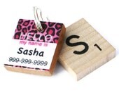 HELLO My Name Is - Pink Leopard Scrabble Dog ID Tag