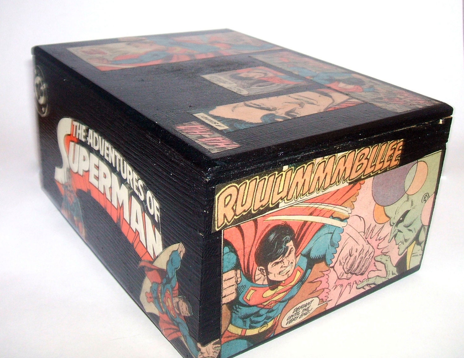 Black Superman Stash Box - Trinket Box - Jewelry Box - Geekery - Wooden Box