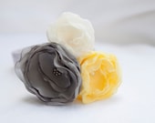 Flower headband/ Grey yellow and ivory chiffon flowers hair band/ Handmade flowers headband