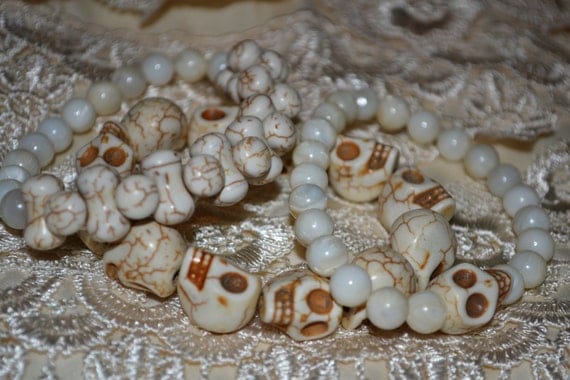 White Skull Bracelet Set