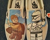 Hand-painted Lego Star Wars Obi Wan and Clone Trooper on Vans shoes