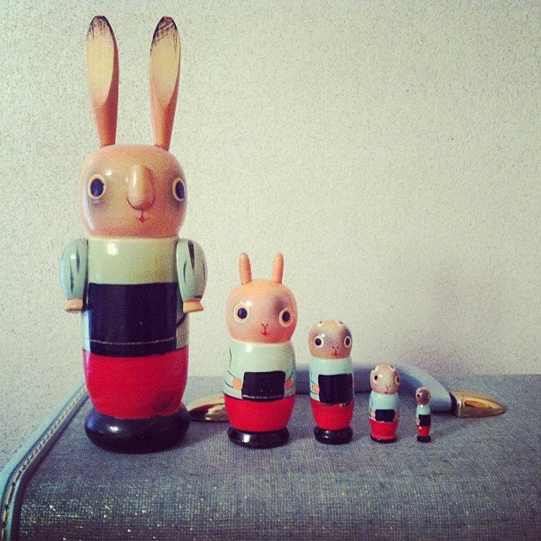 Rare Odd Vintage Rabbit Nesting Dolls