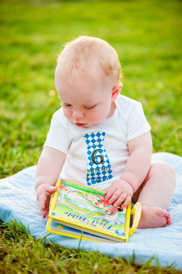 Baby Monthly Neckties: Blue Pattern Il_570xn