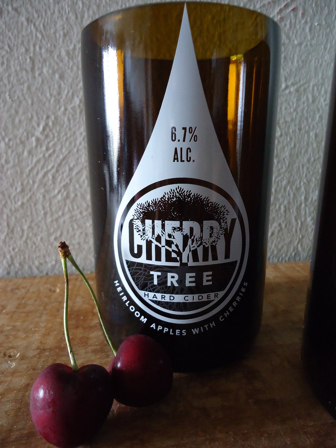 Recycled Beer Bottle Glasses made from Cherry Tree Hard Cider Bottles Set of 2