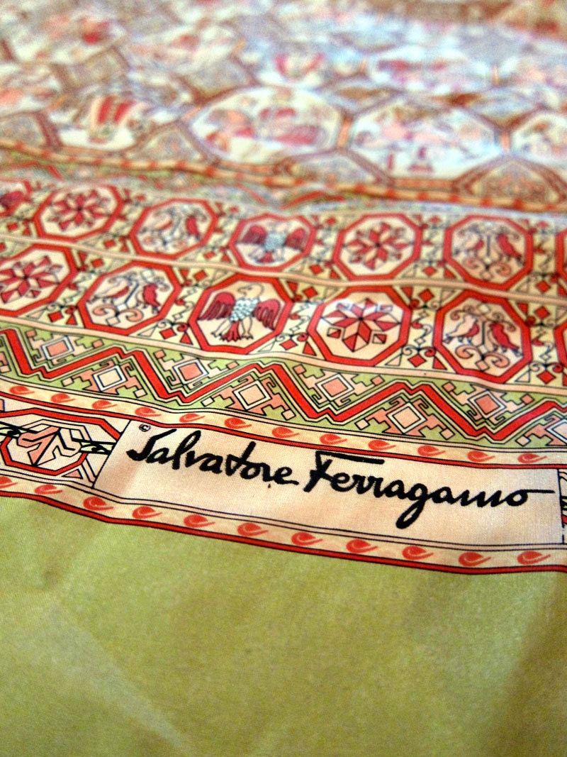 Square Silk Scarf Silk - Designer Scarf - Pattern Scarf - Big Scarf - Head Scarf - Hair Scarf - Salvatore Ferragamo