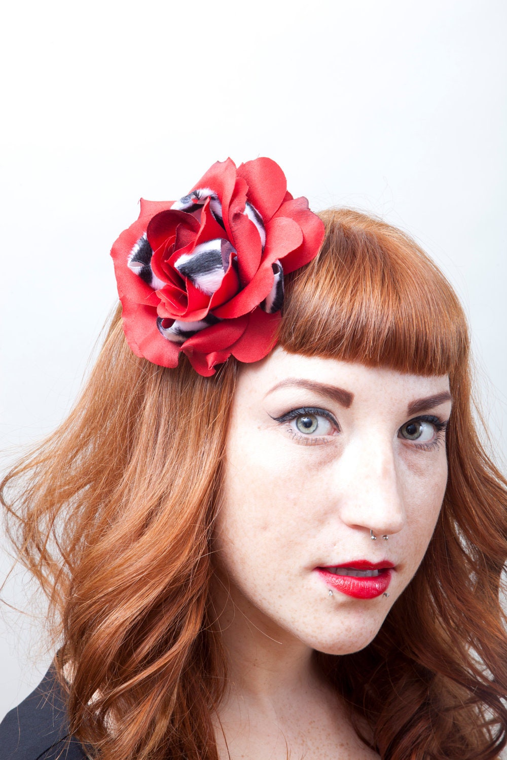 Blood Red Rose with Zebra Accent hair fasinator