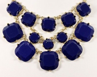 Navy blue Bubble Necklace Handmade bib necklace  statement necklace Resin jewelry (FN0566 blue )