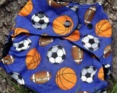 One Size Pocket Diaper - Sports on Blue