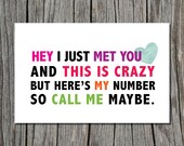 Call Me Maybe Song Lyric Printable Greeting Card
