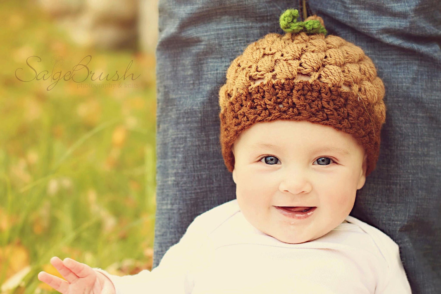 Crochet Acorn Hat with Leaf - PDF Pattern - 4 sizes up to 12 months
