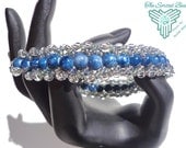 Beaded Flat Spiral Bracelet, Blue Marbled, Magnetic Clasp