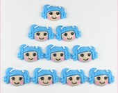 Lot 10pcs Resin Lalaloopsy Girls Blue Hair Flatback Flat Back Kids Scrapbooking Hair Bows Center Frame Card Making Crafts DIY