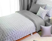 1100TC Modern White & Gray Circle Pattern Queen Duvet Cover Set