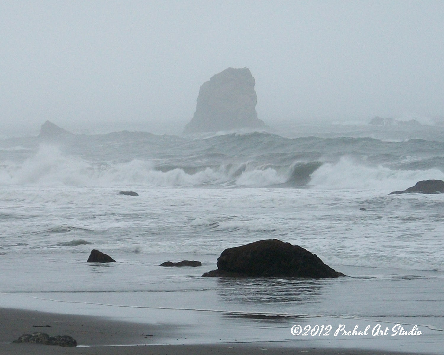 Nature Photograph, Foggy Ocean Photo, Misty Beach Photo, 8x10 Print by John Prchal