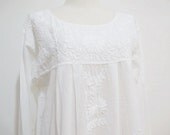 Mexican Embroidered Blouse Long Sleeves Tops in White