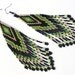 Long  Tribal / Boho Seed Bead Earrings in green and beige tones - peyote earrings, beaded jewelry