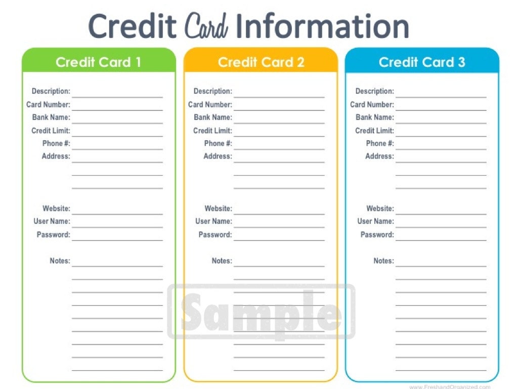 Credit Card Information Printable - EDITABLE - Personal Finance Organizing - INSTANT DOWNLOAD