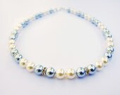 SALE ITEM 10% OFF, Wedding Bridal Jewelry, Something Blue, Swarovski White and Light Blue Pearls Necklace, Christmas Gift, For Her