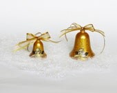 SALE 40% Set of 2 Christmas Bells, Handmade Decoupage Ornament, Home Decoration in Gold with Angels and Cracked Effect
