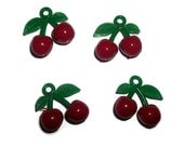 4 Plastic Cherry Charm, Red Kitsch Cute Retro Charm