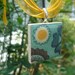 Bright Blue with Sun & Flower, Unique Tile Pendant Necklace