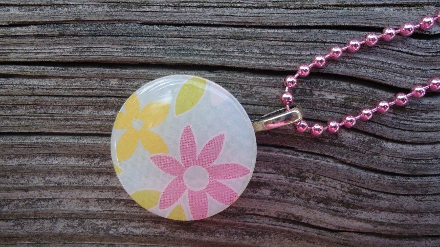 Pastel Flowers in Pink, Light Blue and Yellow, Wood