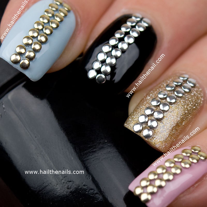 Gold & Silver Metallic  Studs Nail Art - This seasons must have nails.