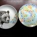 Black Bear Geometric Design Plates hand illustrated porcelain Set of two