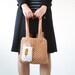 Beige handbag with a needlepoint feather - hand knitted purse