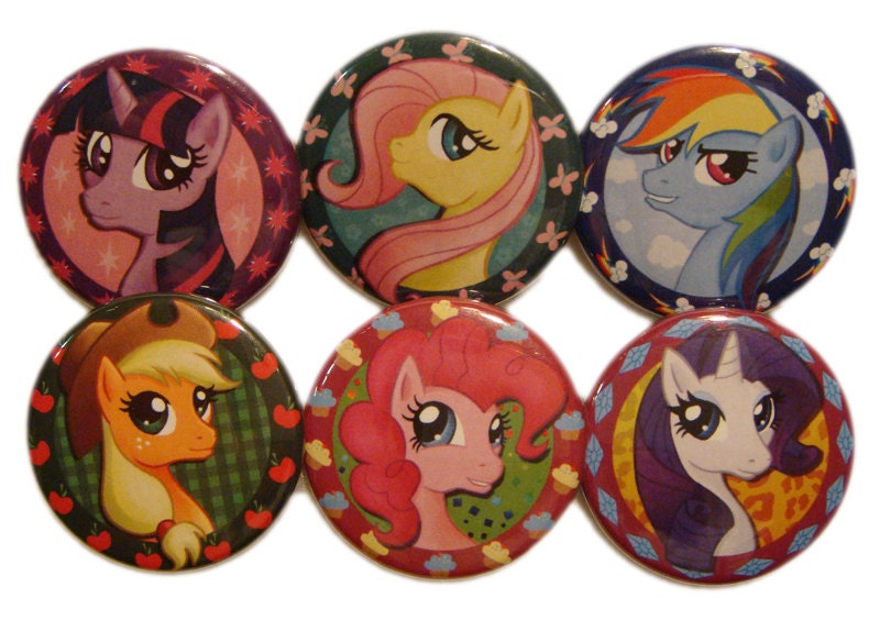My Little Pony Pinback Button Set - 1.5" - Mane Six - Twilight Sparkle, Fluttershy, Rainbow Dash, Applejack, Pinkie Pie & Rarity