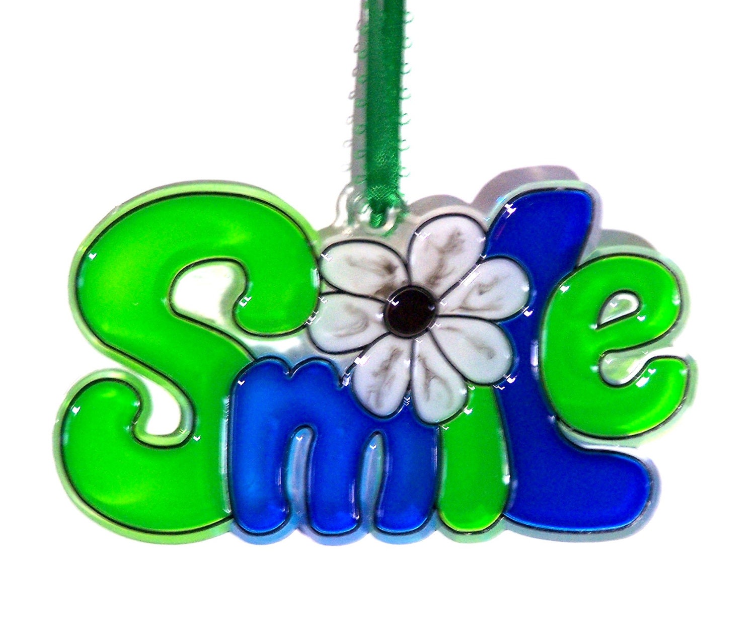 ORNAMENT - SMILE- Acrylic - Green - Blue - Black - White - Handpainted Home Decor