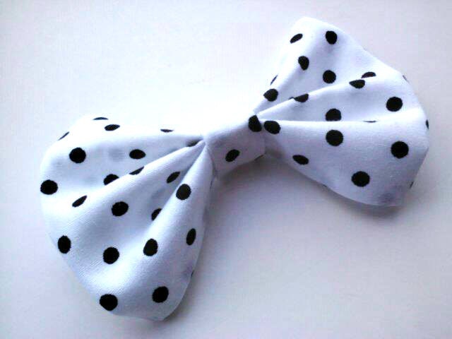 White and Black Polka Dot Small Hair Bow