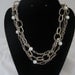 Vintage Necklace 1970s Jewelry Multi Strand Silver Metal & Faux Pearl