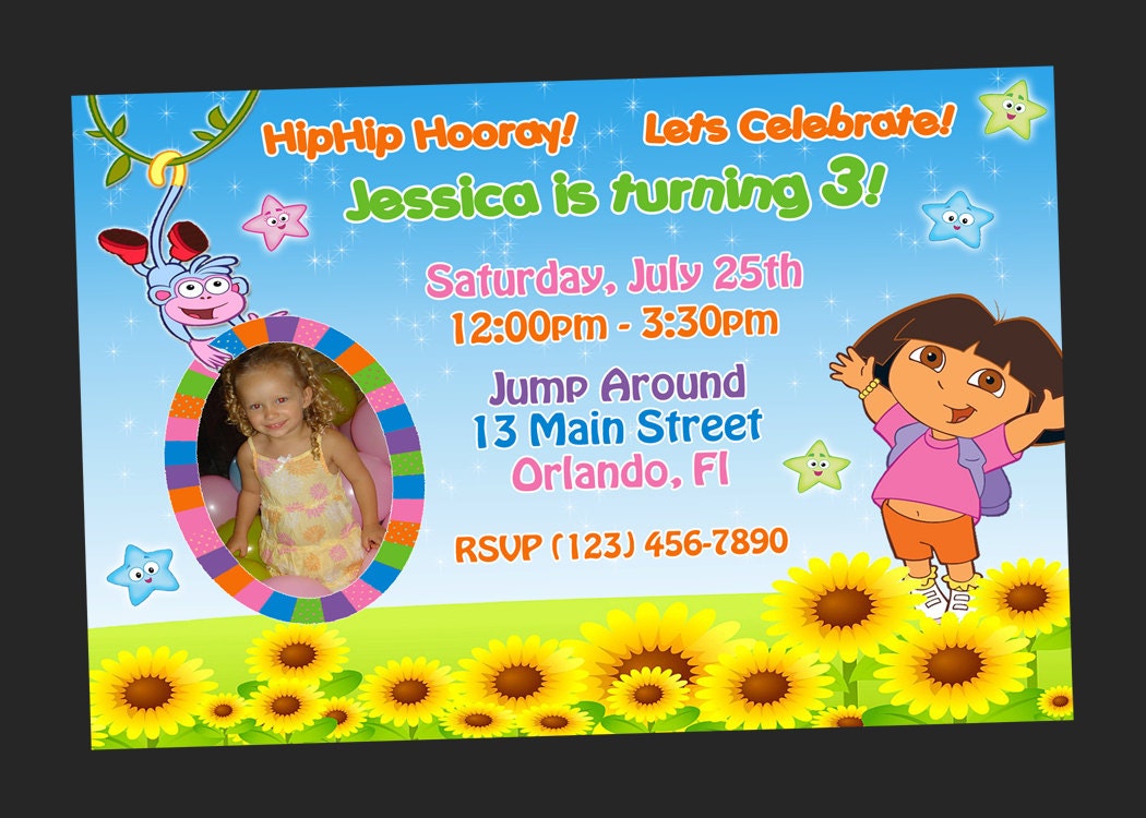 Custom Dora the Explorer Birthday Party Invitations - DIY Printable File