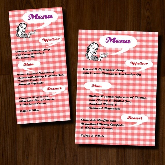 Retro, 1950s, Vintage, Red, DIY Printable Wedding Menu Il_570xn