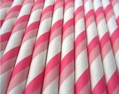 25 Light PINK, Bright PINK and White Striped Paper Straws - Cake Accessory Lollipop Sticks - Baking Craft Party Supplies