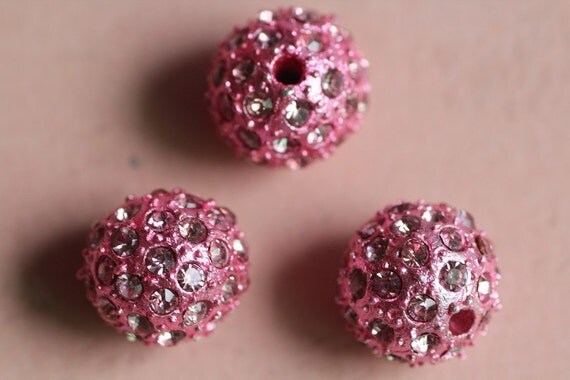 10mm 10pcs pink alloy rhinestone shamballa bead,pave disco ball bracelet bead