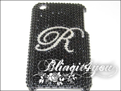 Custom Bling on Custom Handmade Shinny Diamond Bling Letter Initial Black And White