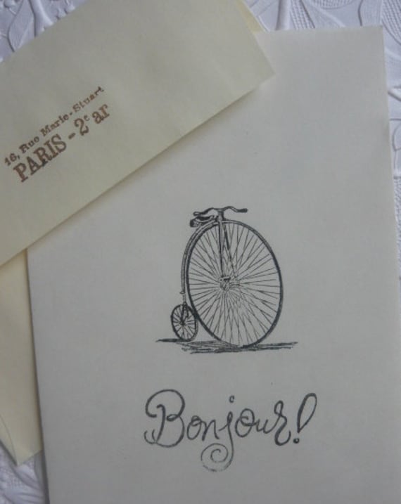 Simply French and Gorgeous...6 Hand Inked and Stamped Blank Cards with Envelopes...by Le French Chateau