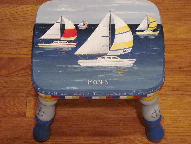 Custom Painted Sailboat Step Stool