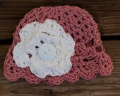 Lightweight crochet baby beanie - pink baby hat - handmade - Newborn to Toddler sizes -  cotton - handmade - summer/ spring baby cap