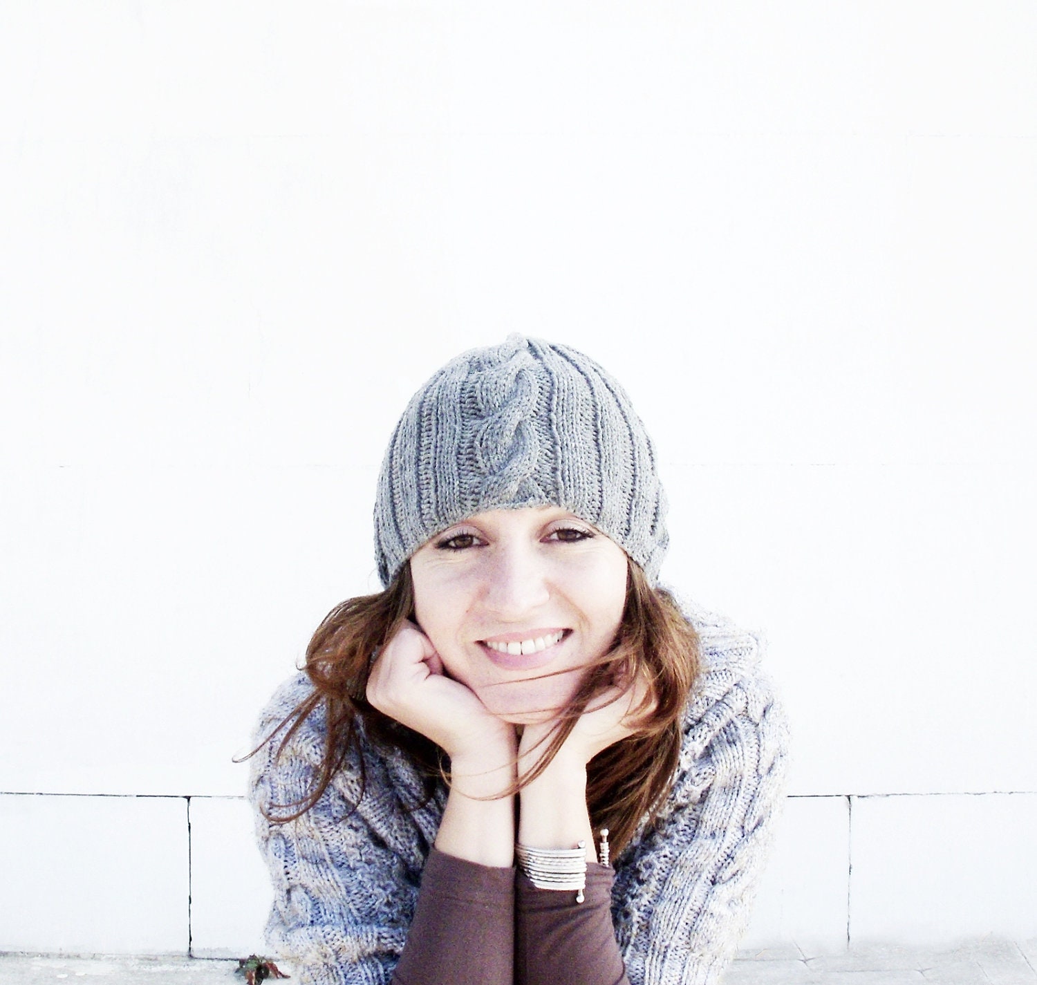 Grey Unisex Knitting Hat with interlaced  gray hat  warm hat