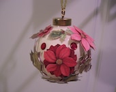 CHRISTMAS GIFT - Poinsettias & Holly Berries for Christmas - Personalized Handmade Holiday Decor or Hostess Gift Porcelain Ornament Keepsake