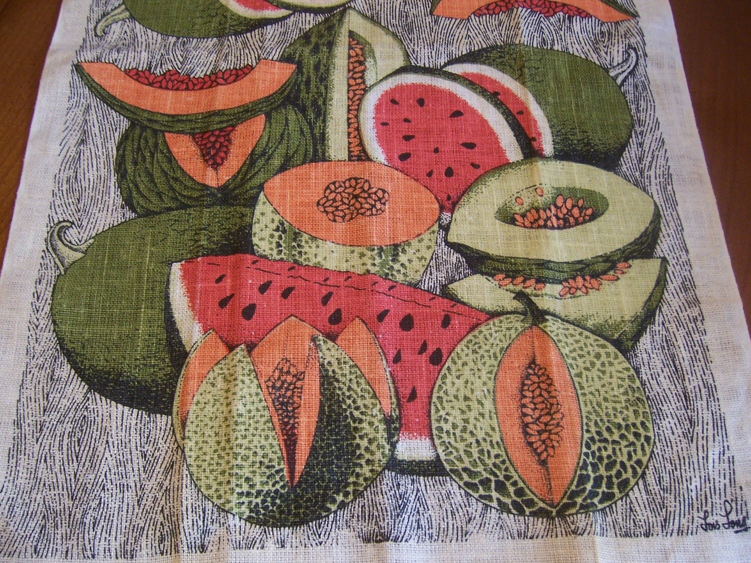 Vintage Lois Long Linen  Melon Tea Towel,mid century linen tea towel, Melon tea towel, Wall hanging, vintage kitchen tea towel