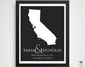 11x14 / State CA Wedding Art Print / Mother's Anniversary Present / Bridal Shower Gift / Personalized Wedding Gift / Special Date Art