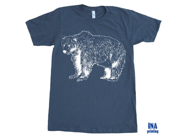 Woodland Alaska BEAR Brown T shirt -  Mens American Apparel Tshirt - S M L XL (9 Colors Available)