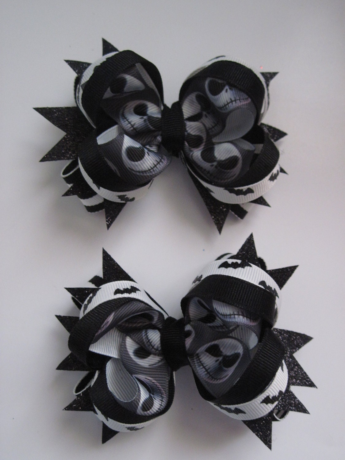 Little Girl size Jack Skellington Nightmare before christmas stacked hair bow SET