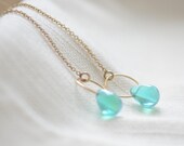 Caribbean Blue Teardrops and Golden Halos on 14kt Threader Earrings