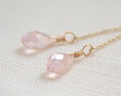 Sweet Pink Crystal Drops on 14kt Gold Filled Ear Thread Earrings